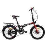 Sepeda lipat Trex XT-9 20 inchi disc brake frame lurus warna hitam merah
